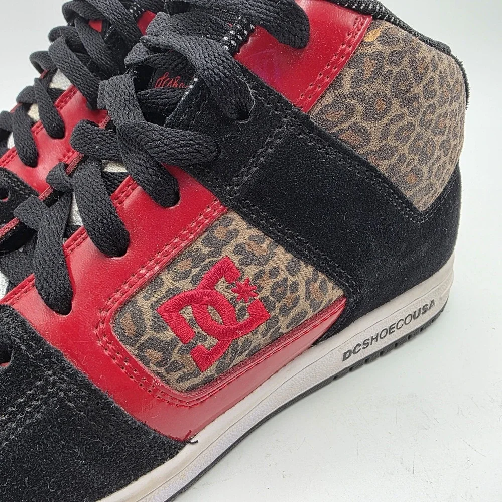 Vintage DC Shoes Womens 6.5 Y2k Skate Manteca 2 Mid Sneakers‎ Leopard Red Black